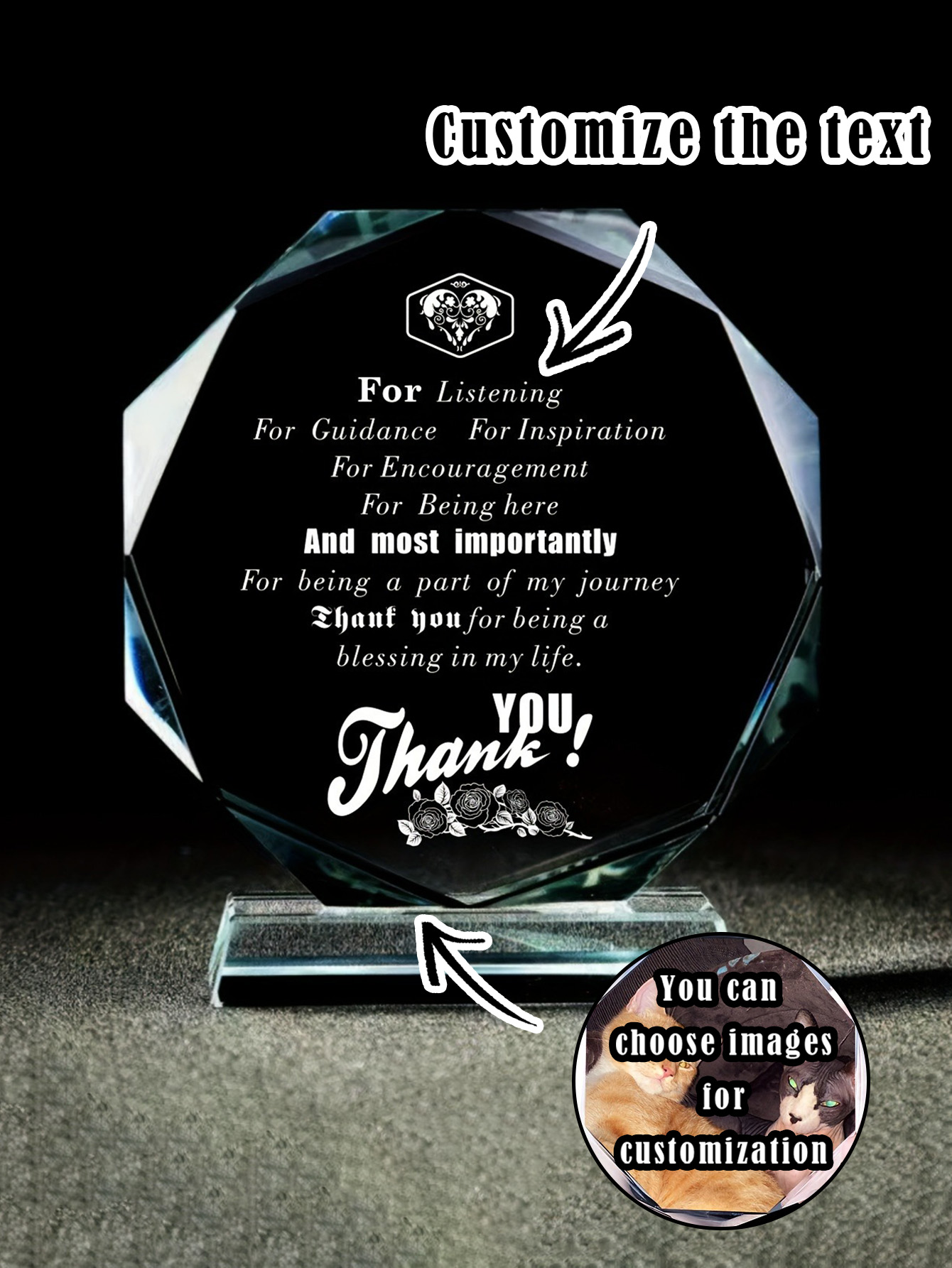 Customized personalized crystal octagonal shaped circular card photo frame album ornament glass acrylic reward trophy medal